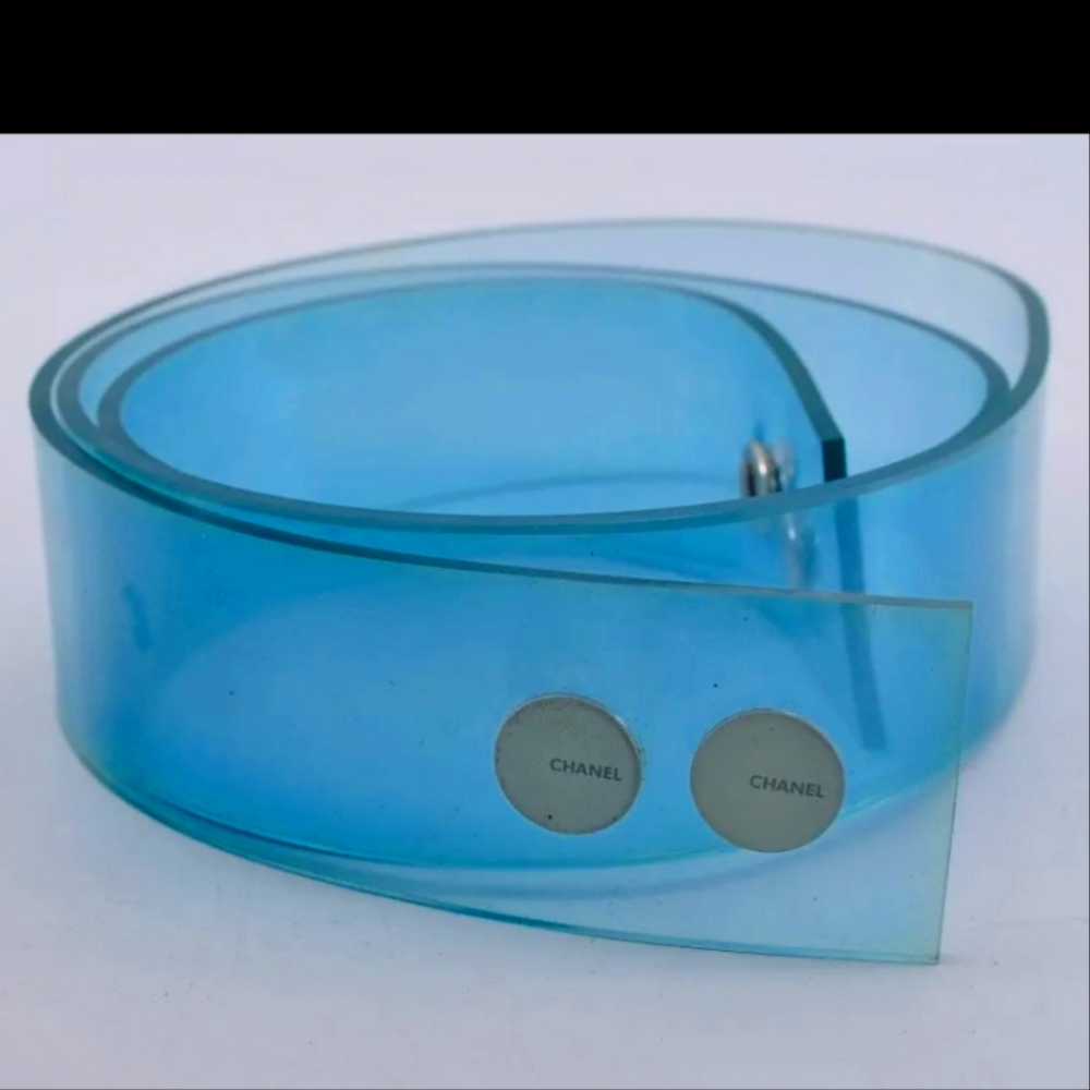 Chanel Light Blue Rubber Large Belt Two Snaps - Picture 3 of 9